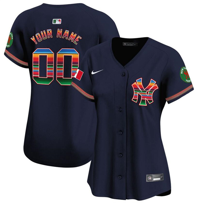 Women's New York Yankees Customized Navy Mexico Vapor Premier Limited Stitched Baseball Jersey(Run Small)